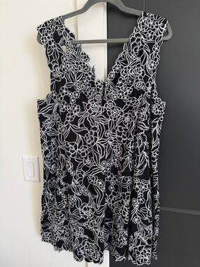 Anthropologie Black and White Floral Lace-Overlay Dress